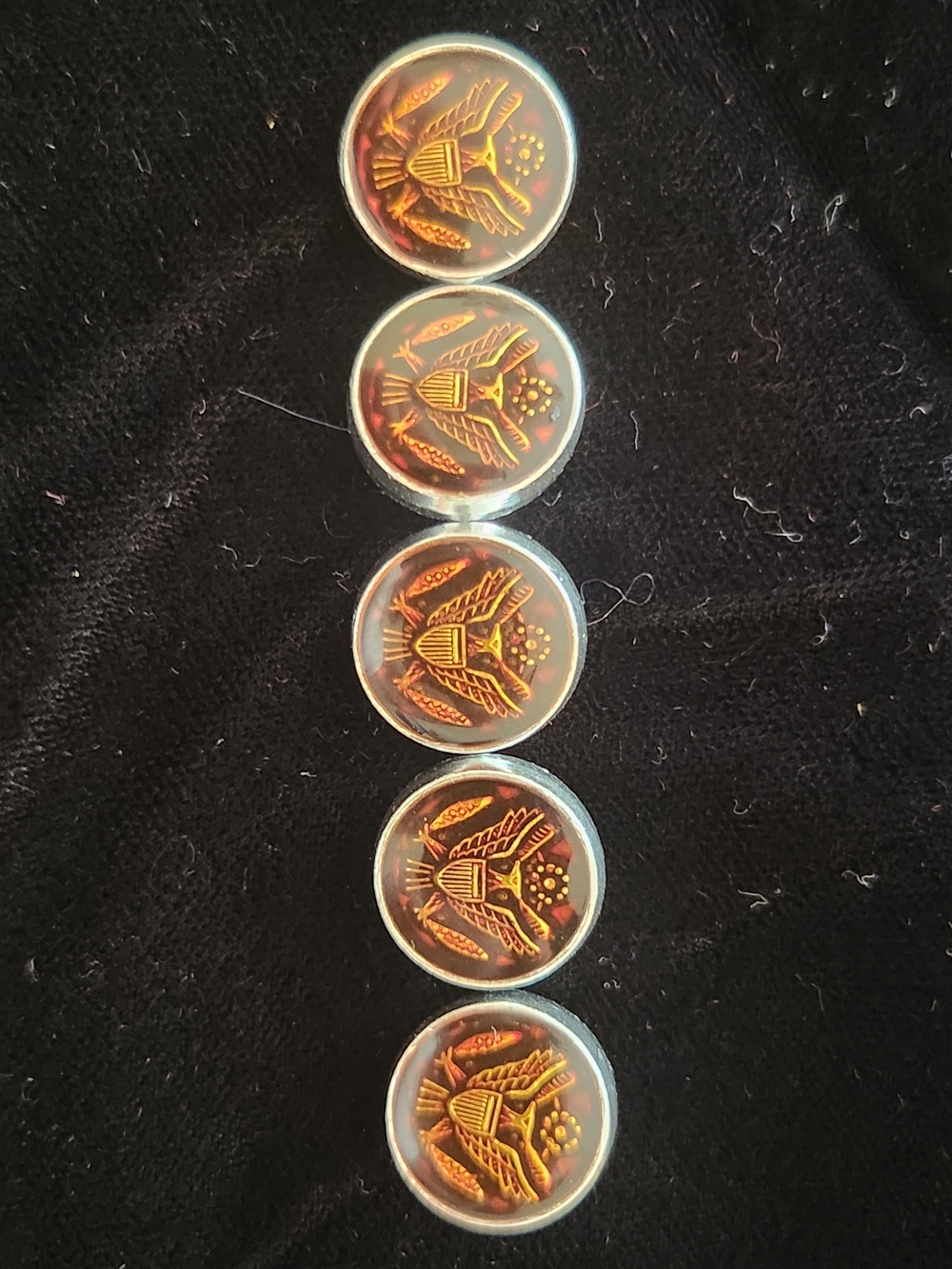 Vintage Amber Enamel U.S. Eagle Great Seal Buttons – Set of 6
